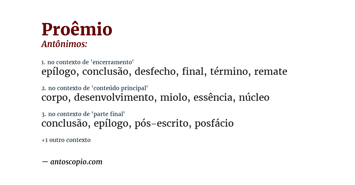 Antônimo de proêmio