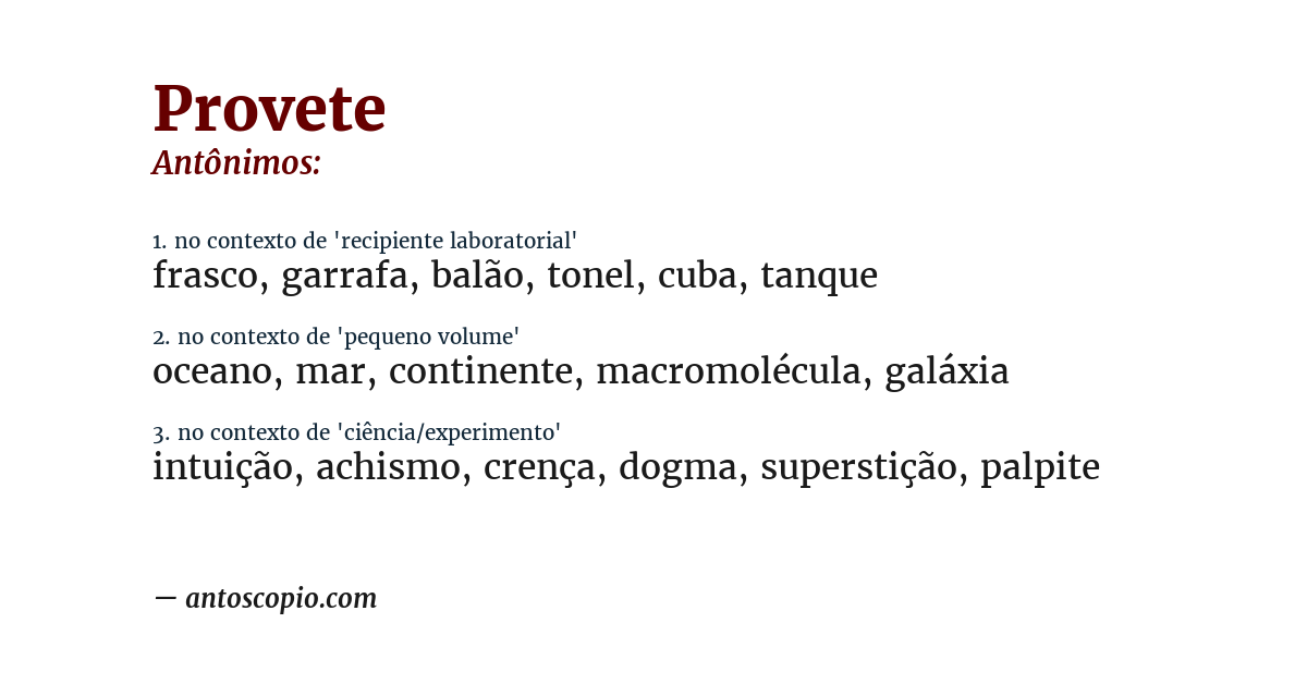 Antônimo de provete