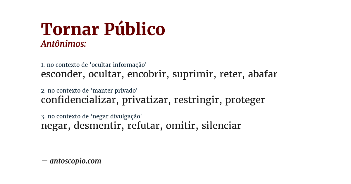 Antônimo de tornar público
