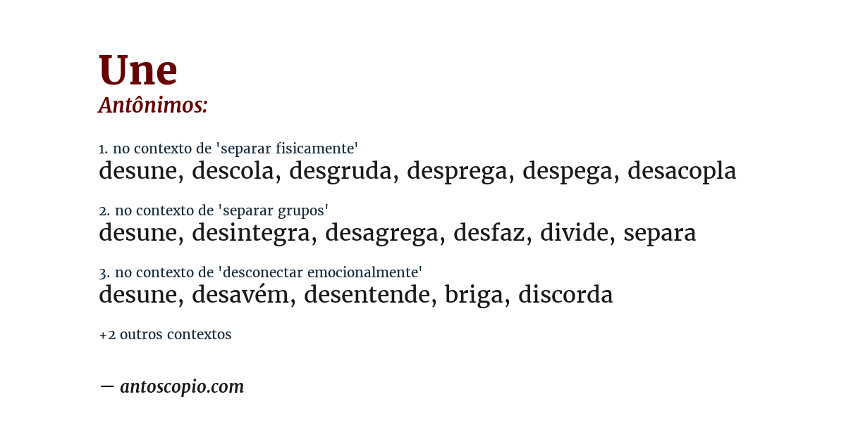 Antônimo de une