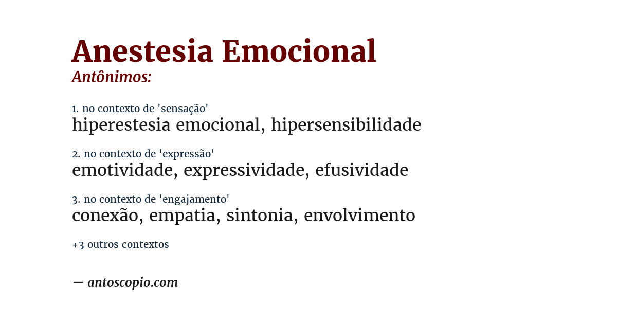 Antônimo de anestesia emocional