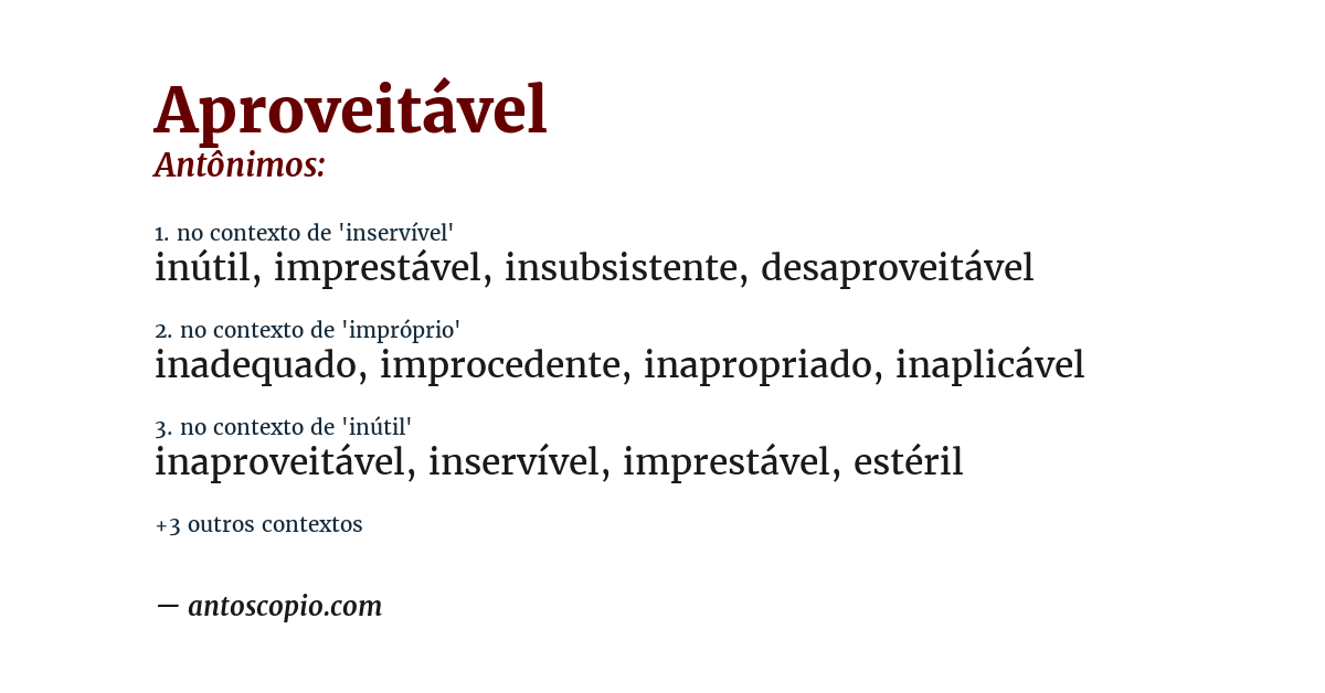 Antônimo de aproveitável