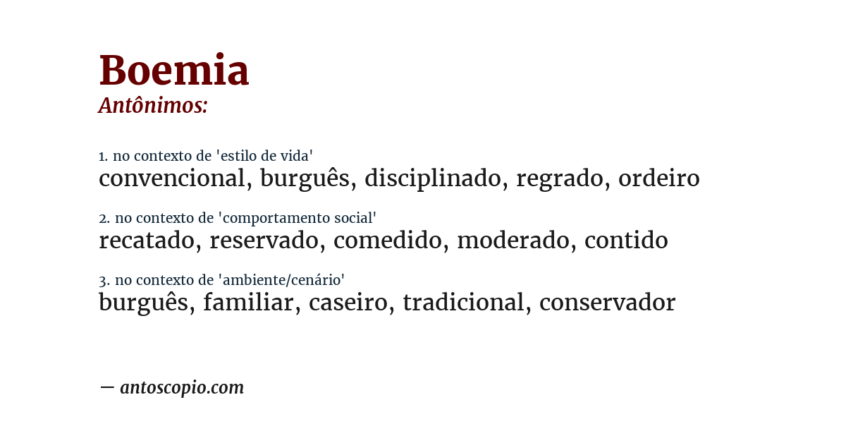 Antônimo de boemia