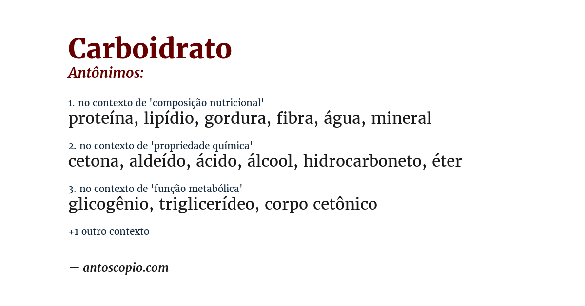 Antônimo de carboidrato