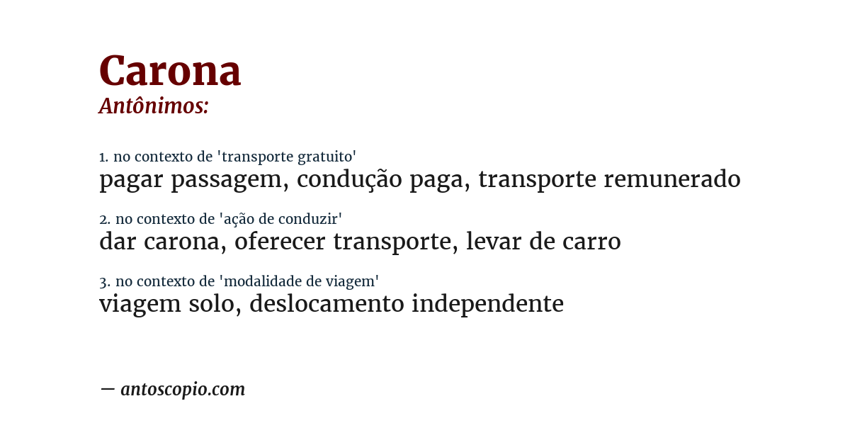 Antônimo de carona