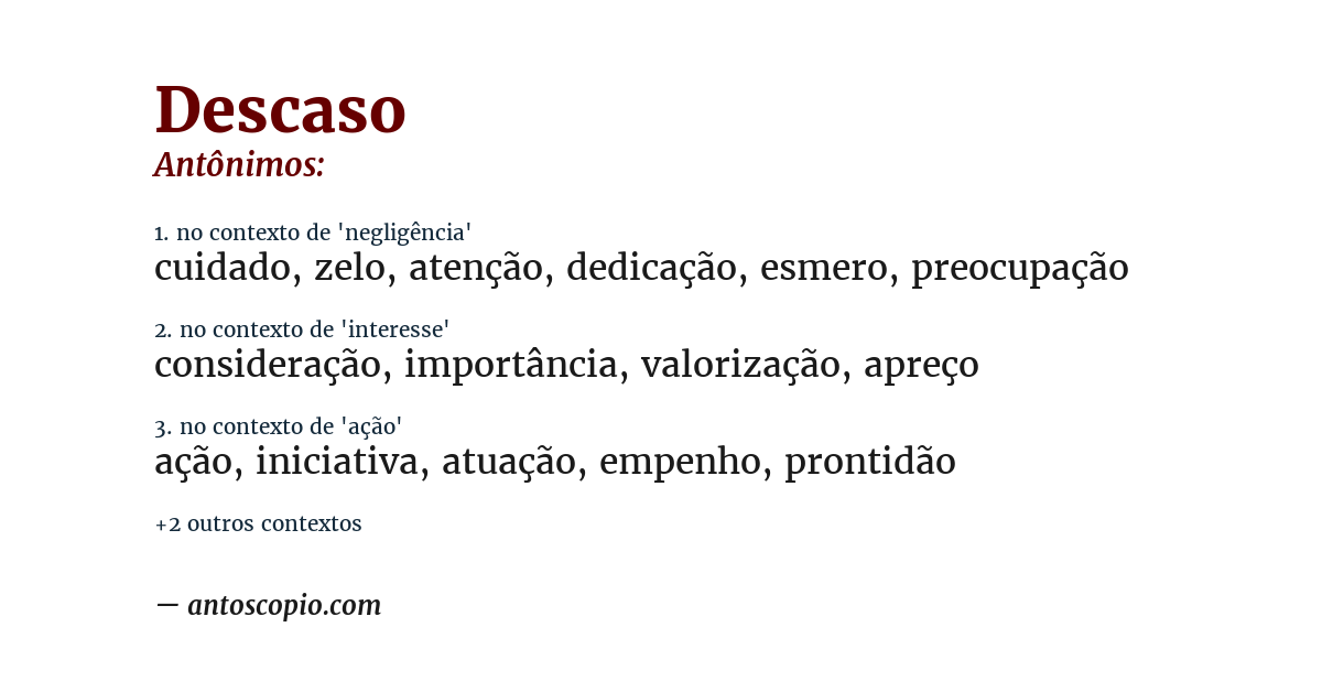 Antônimo de descaso