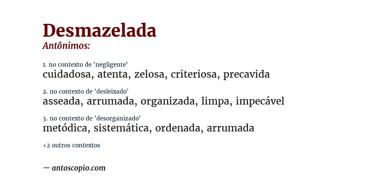 Antônimo de desmazelada