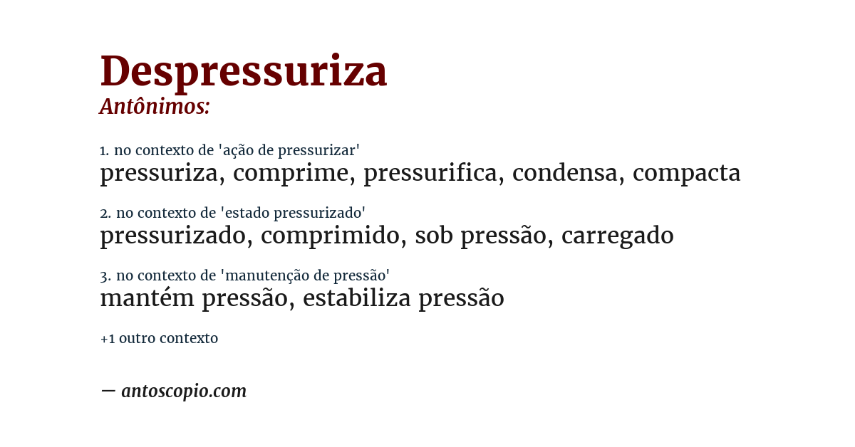 Antônimo de despressuriza