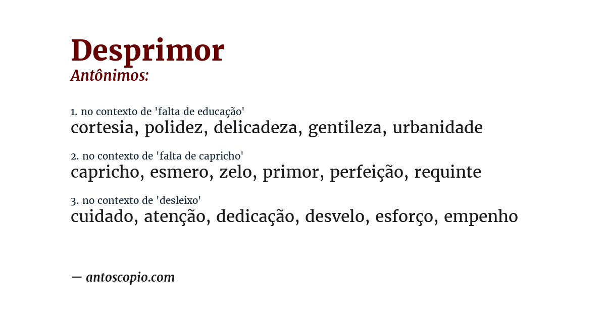 Antônimo de desprimor