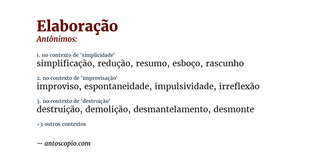 Antônimo de elaboração