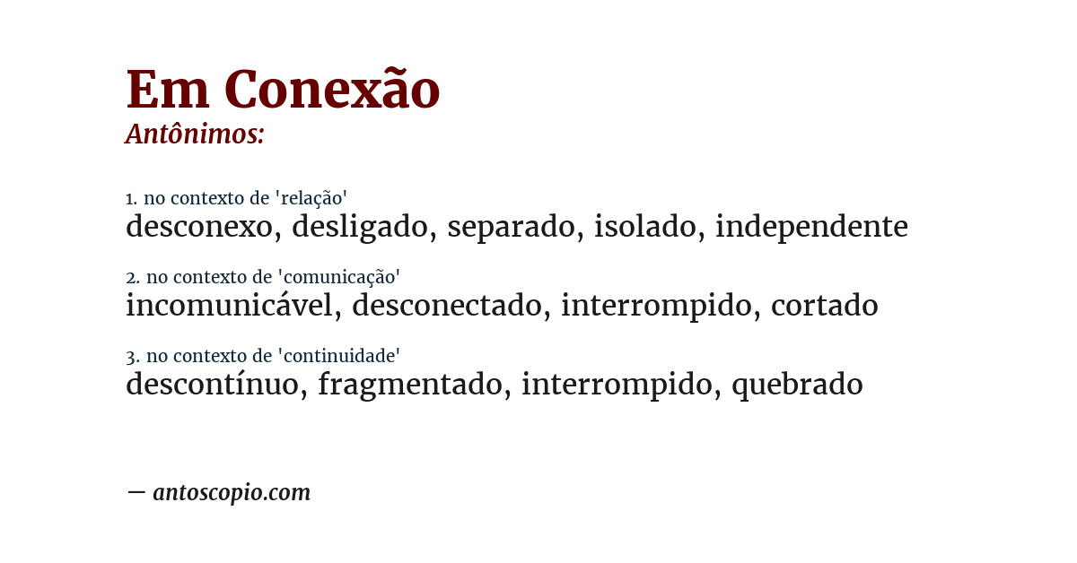 Antônimo de em conexão