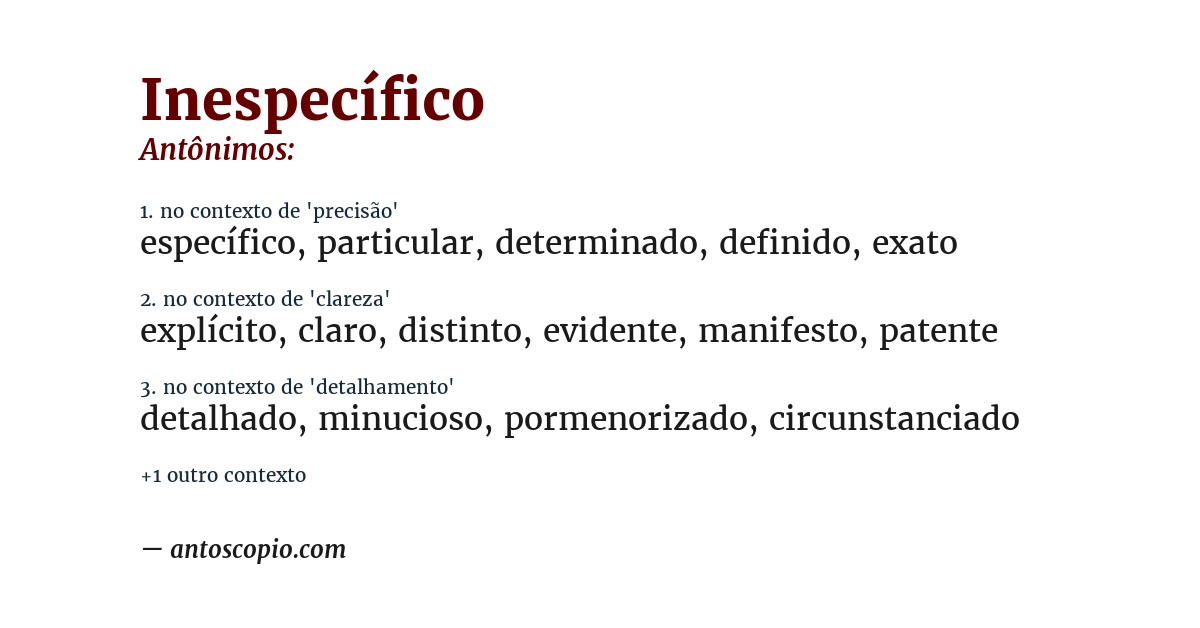 Antônimo de inespecífico