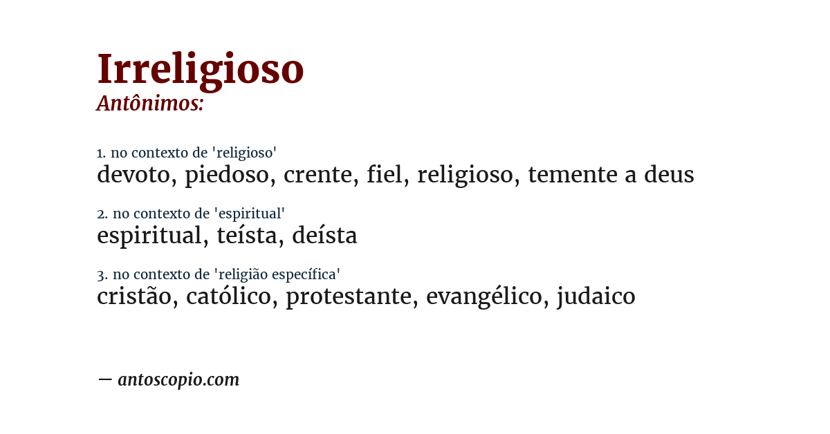 Antônimo de irreligioso