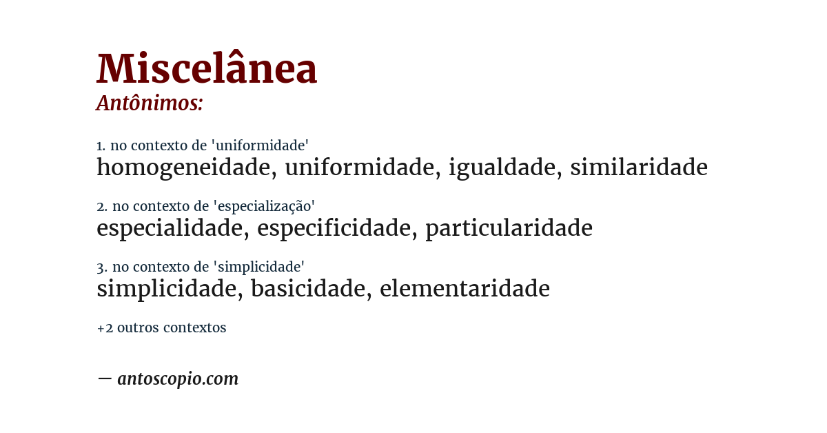 Antônimo de miscelânea