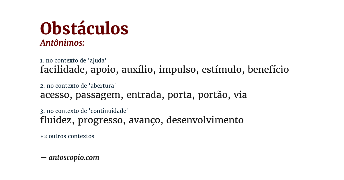 Antônimo de obstáculos