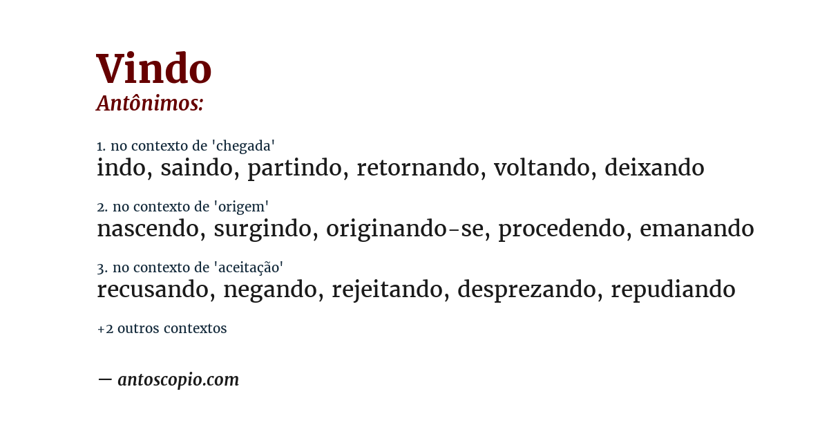 Antônimo de vindo