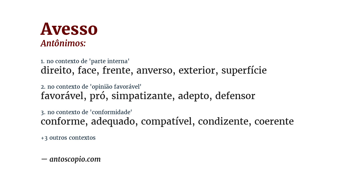 Antônimo de avesso
