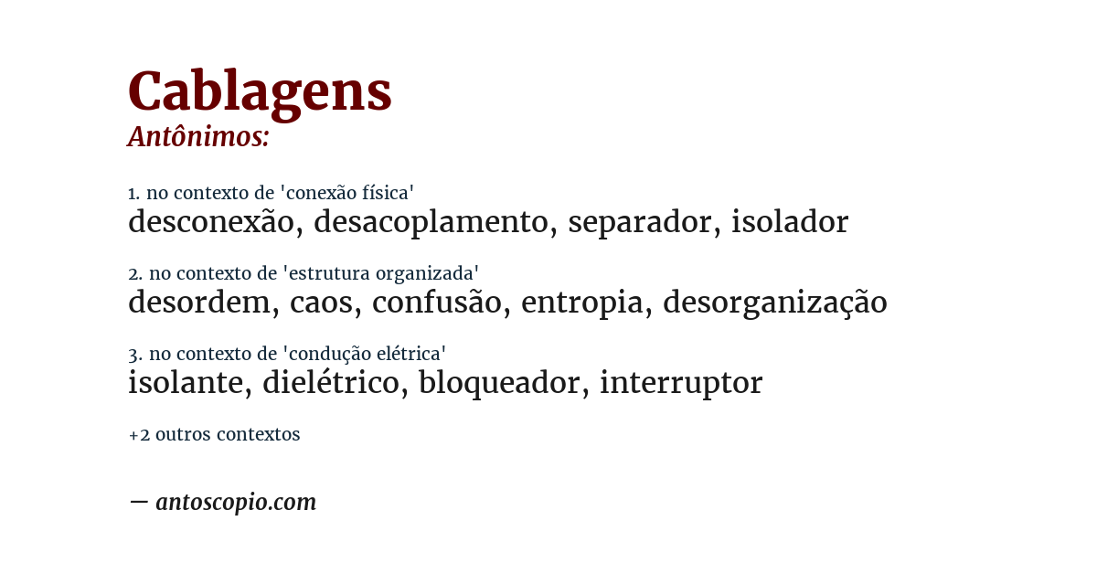 Antônimo de cablagens