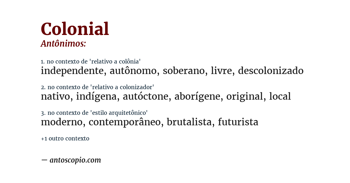 Antônimo de colonial