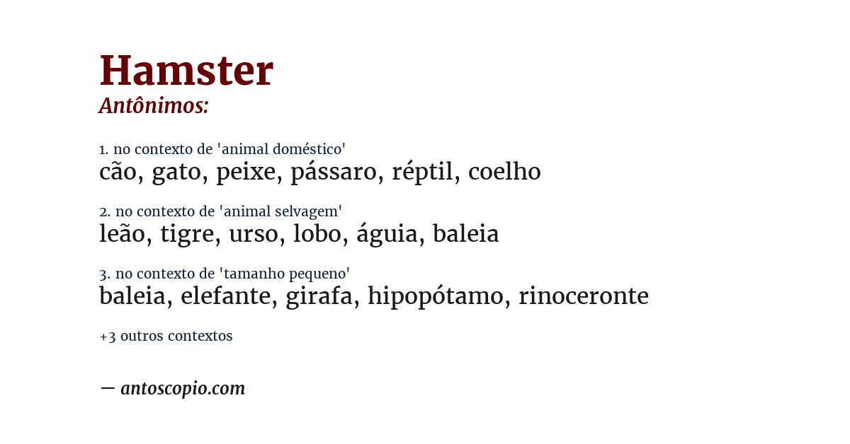 Antônimo de hamster