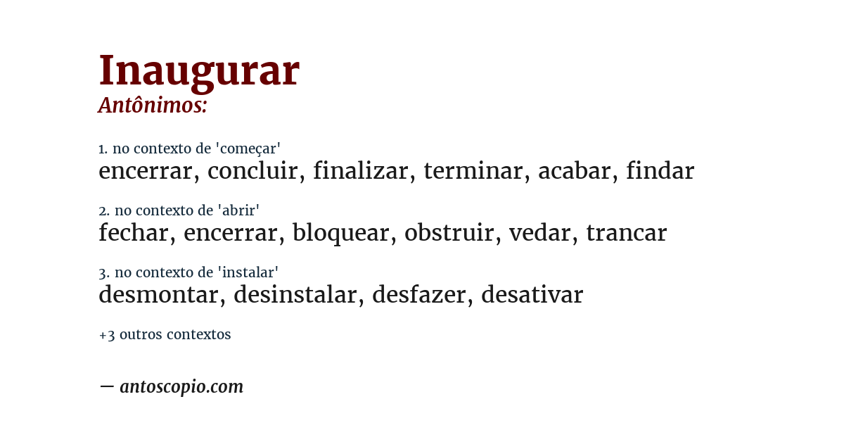 Antônimo de inaugurar