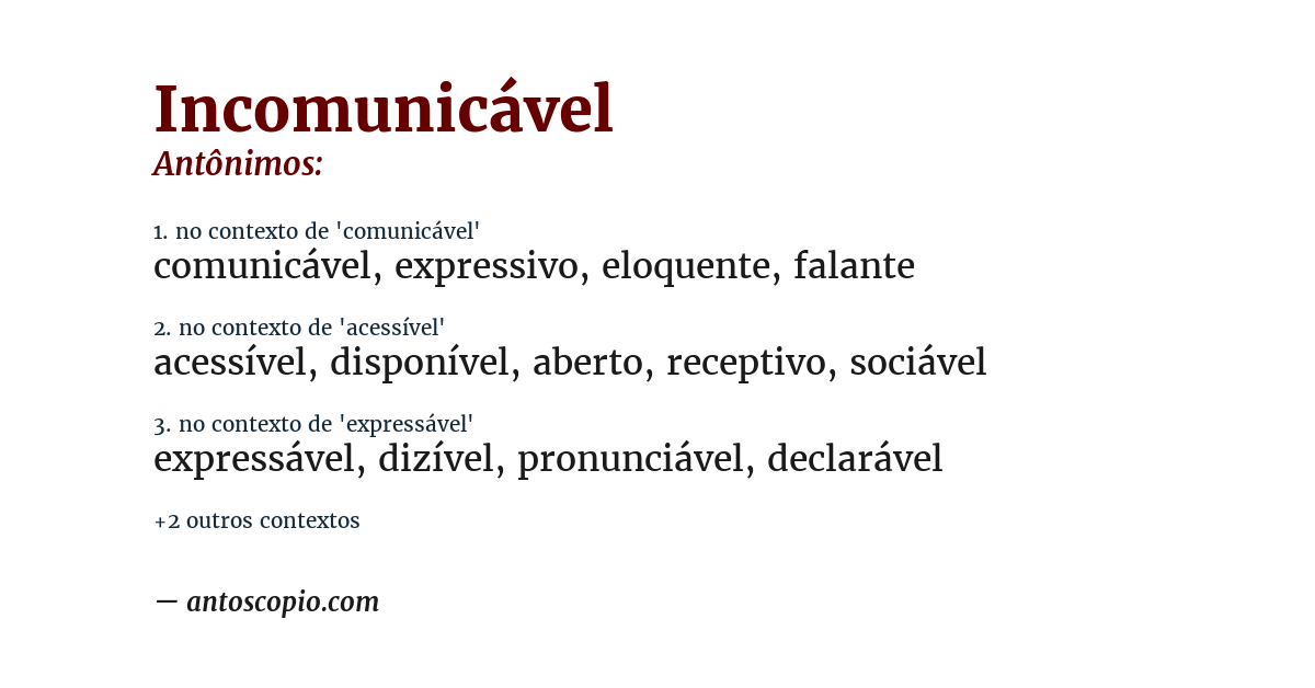 Antônimo de incomunicável