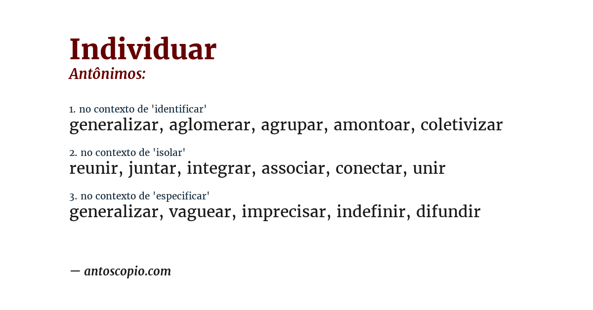 Antônimo de individuar