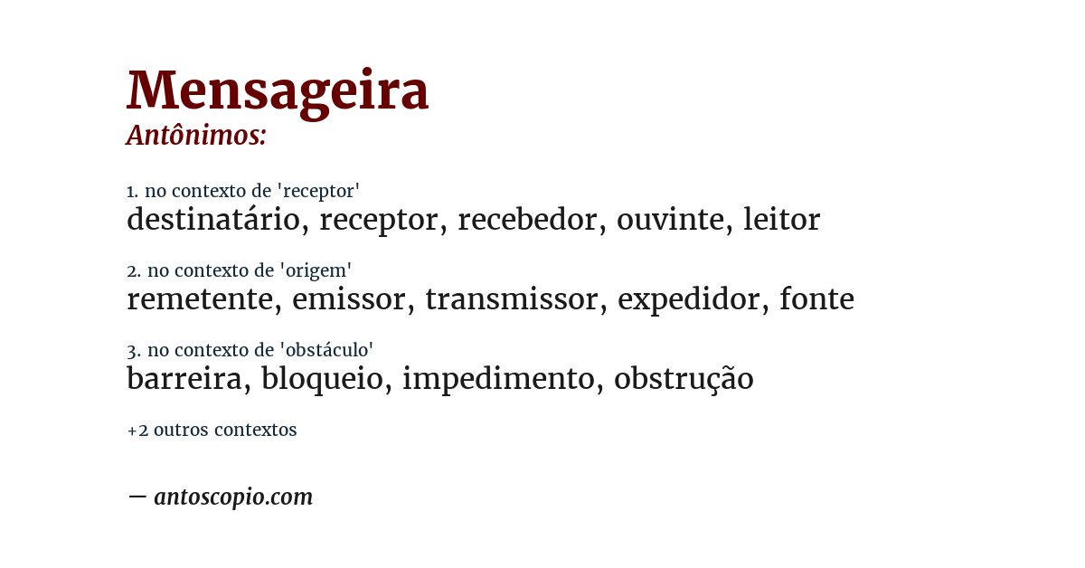 Antônimo de mensageira