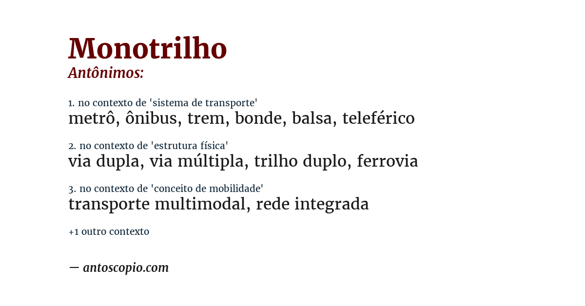 Antônimo de monotrilho