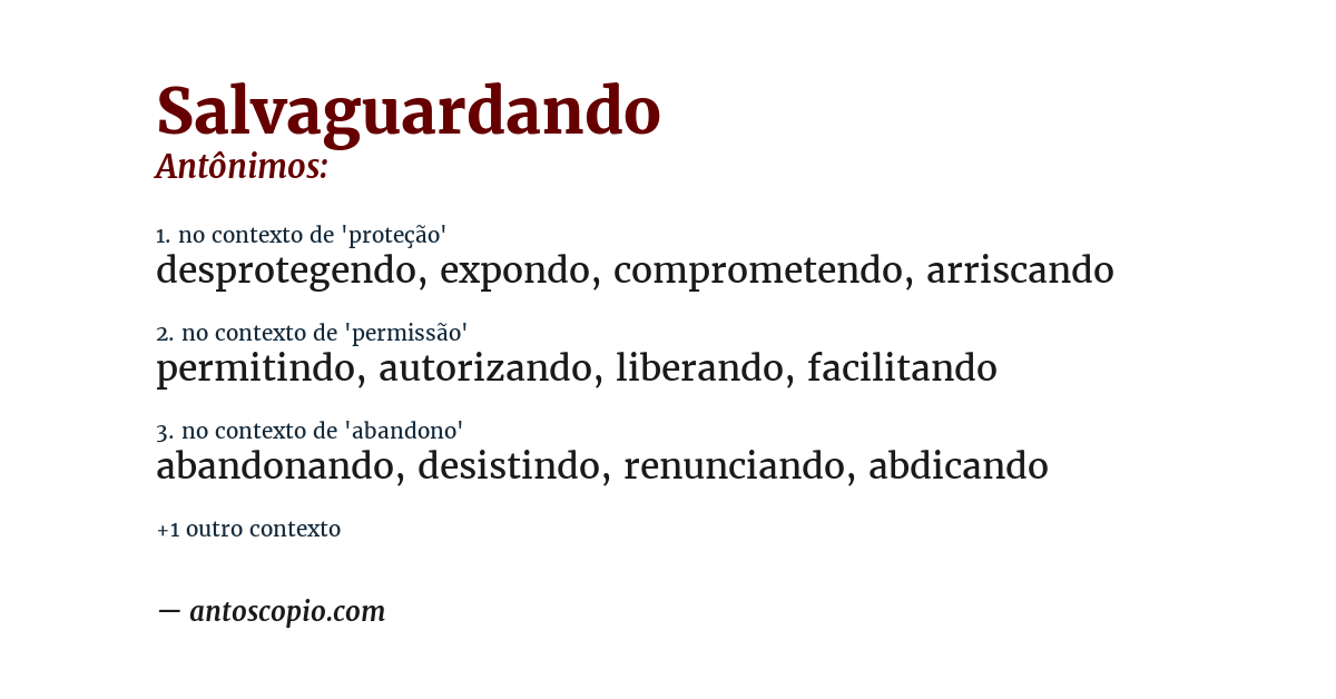 Antônimo de salvaguardando