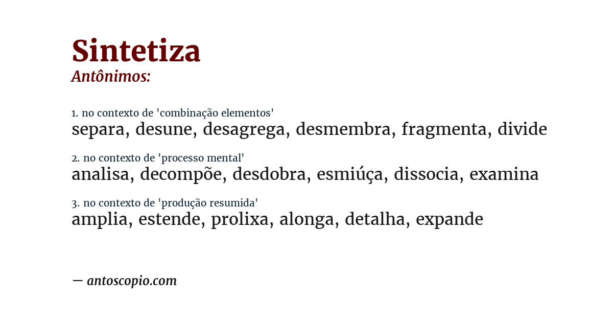 Antônimo de sintetiza