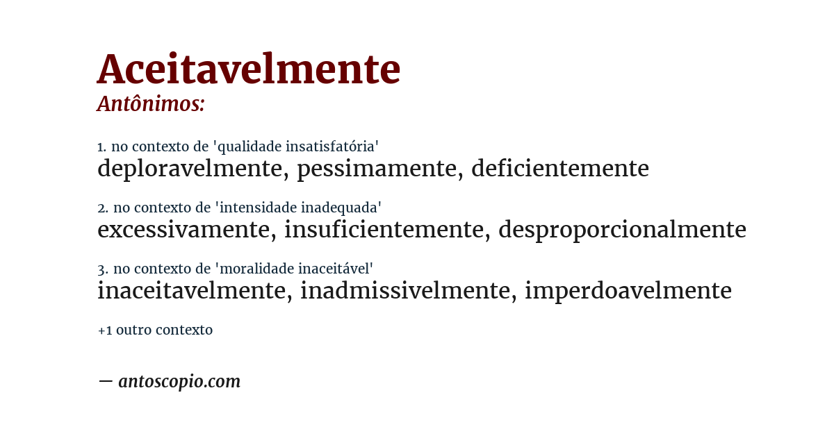 Antônimo de aceitavelmente