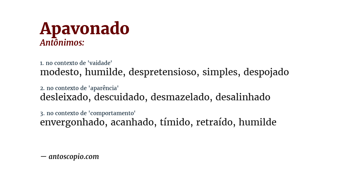 Antônimo de apavonado