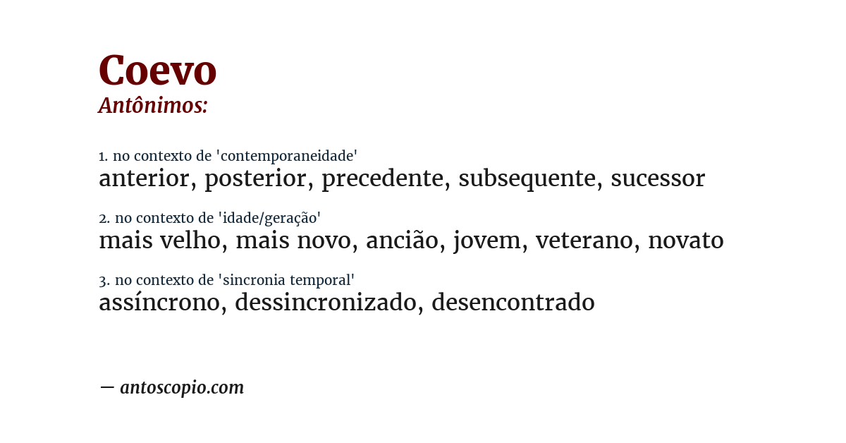 Antônimo de coevo