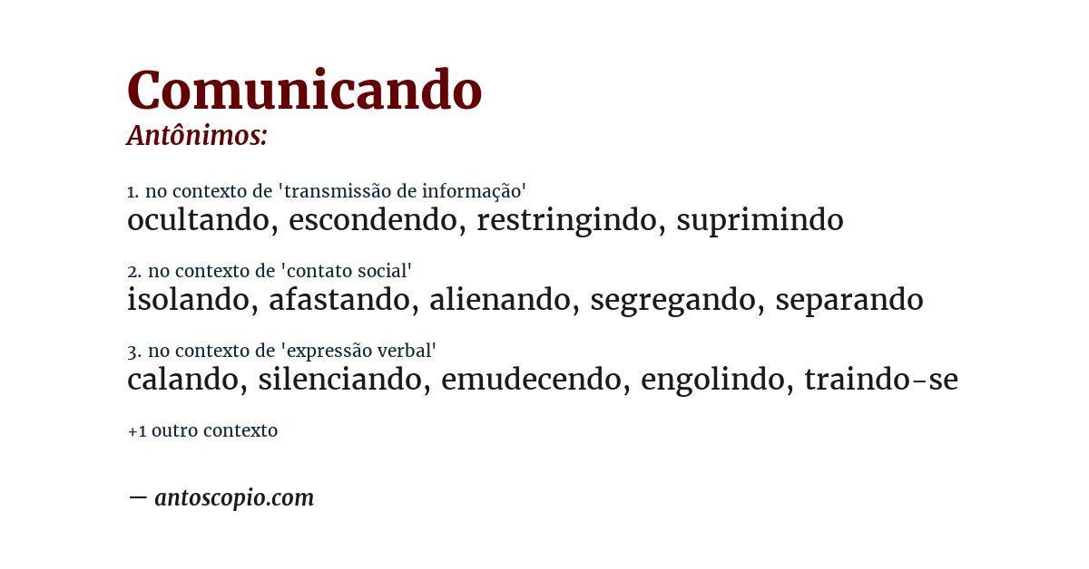 Antônimo de comunicando