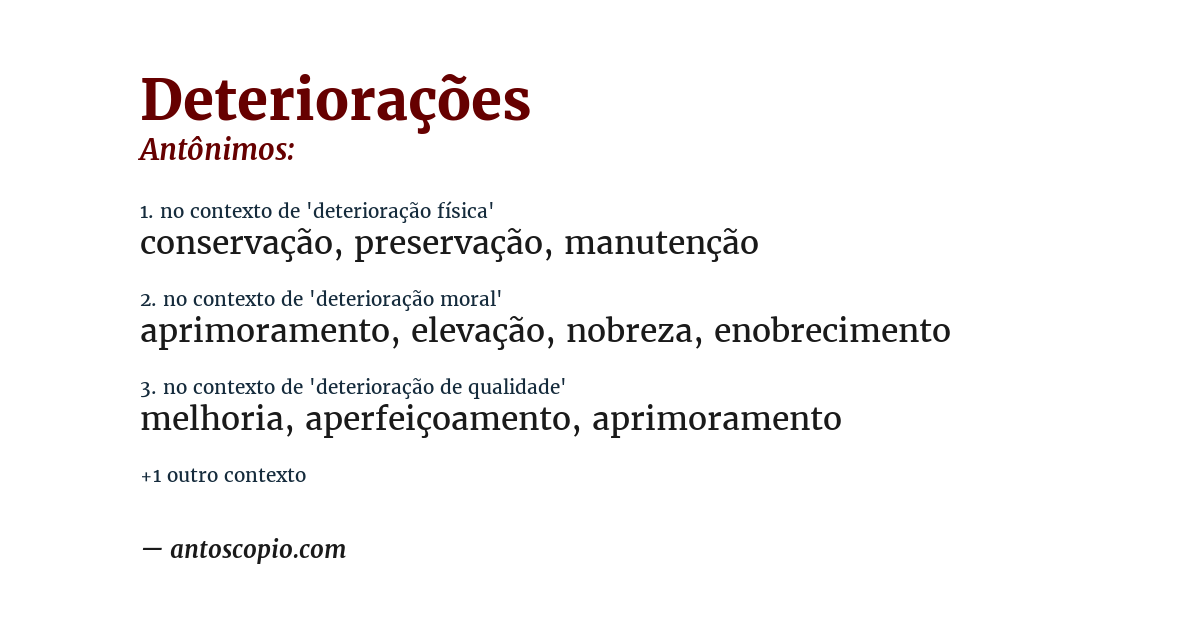 Antônimo de deteriorações