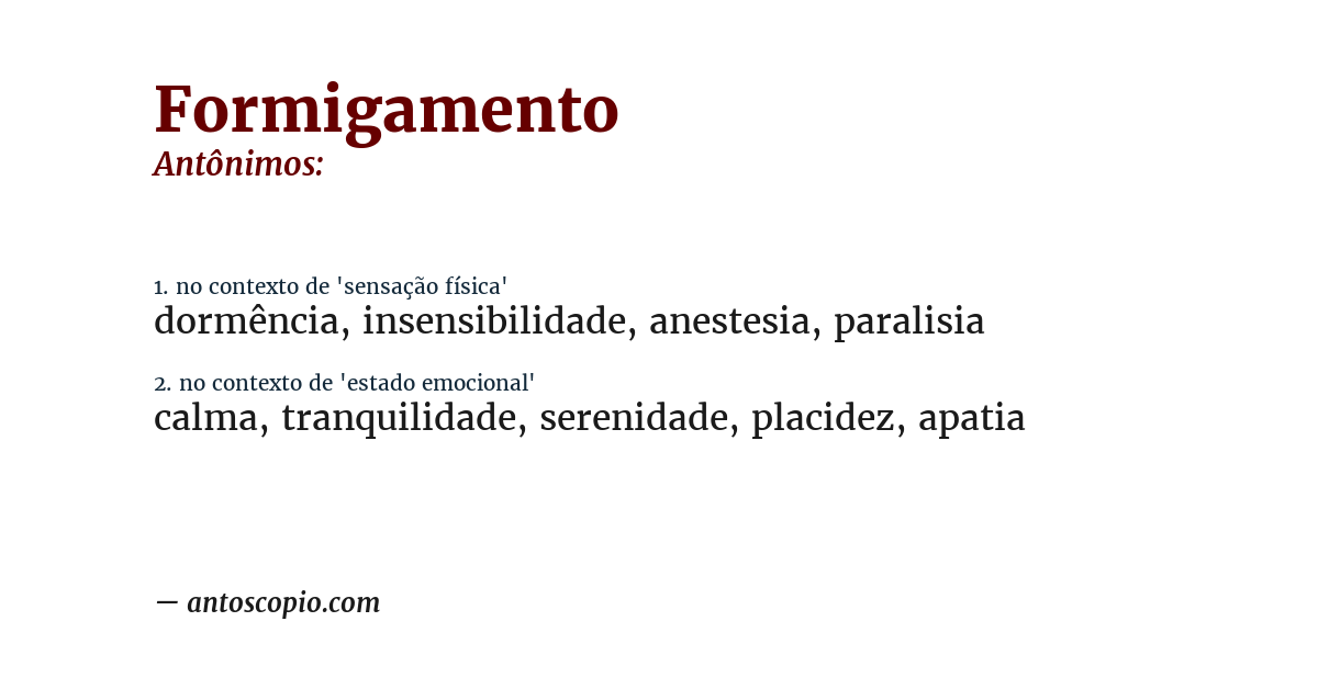 Antônimo de formigamento