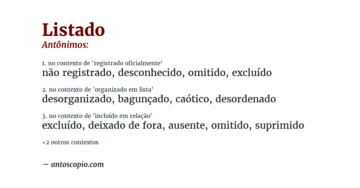 Antônimo de listado