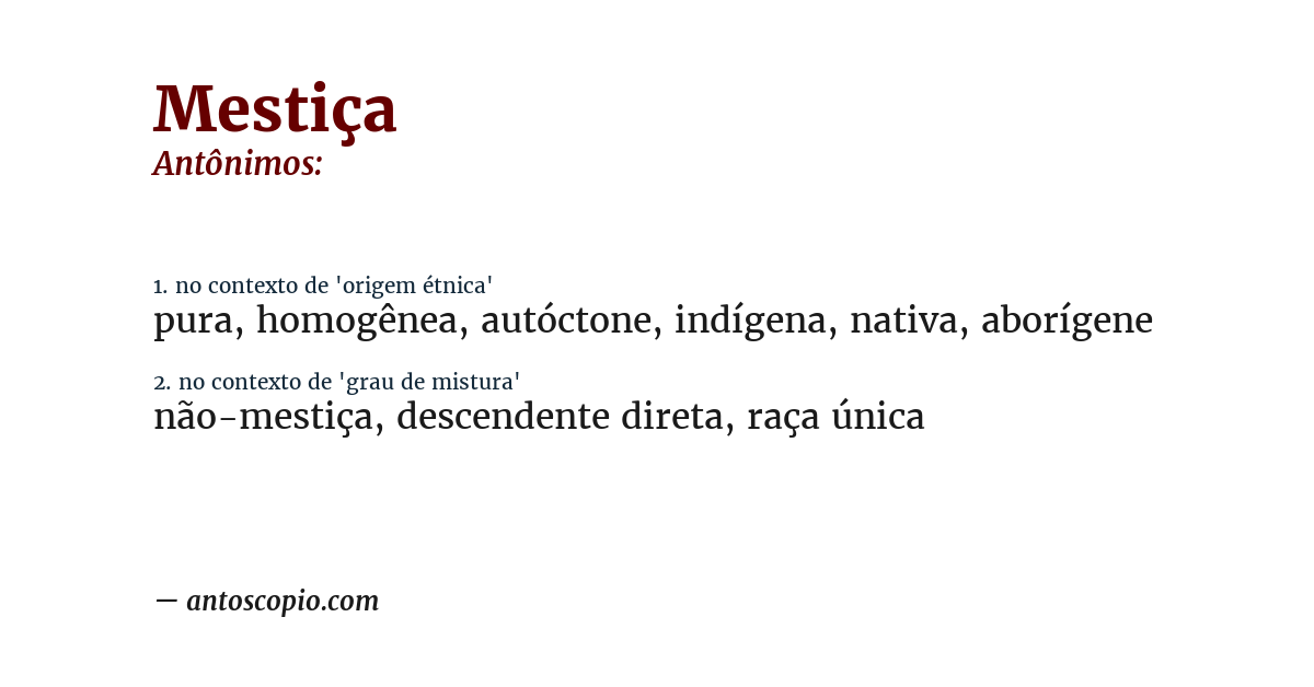 Antônimo de mestiça