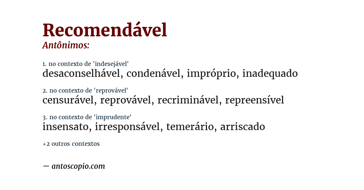 Antônimo de recomendável