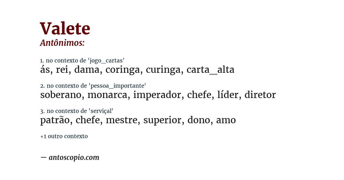 Antônimo de valete