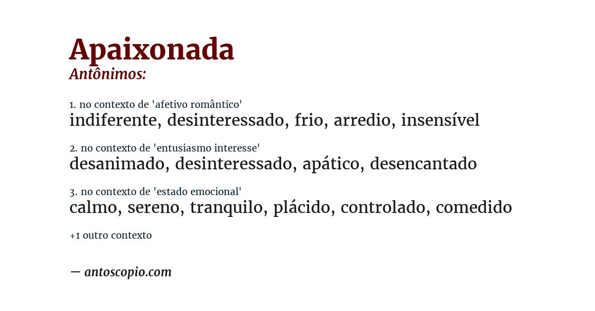 Antônimo de apaixonada