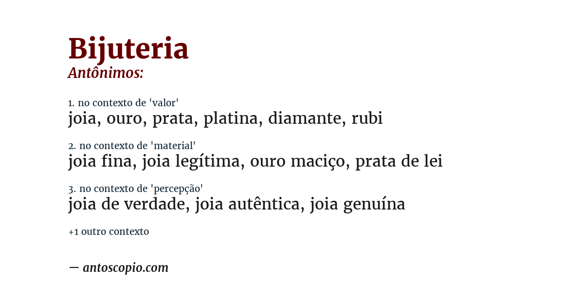 Antônimo de bijuteria