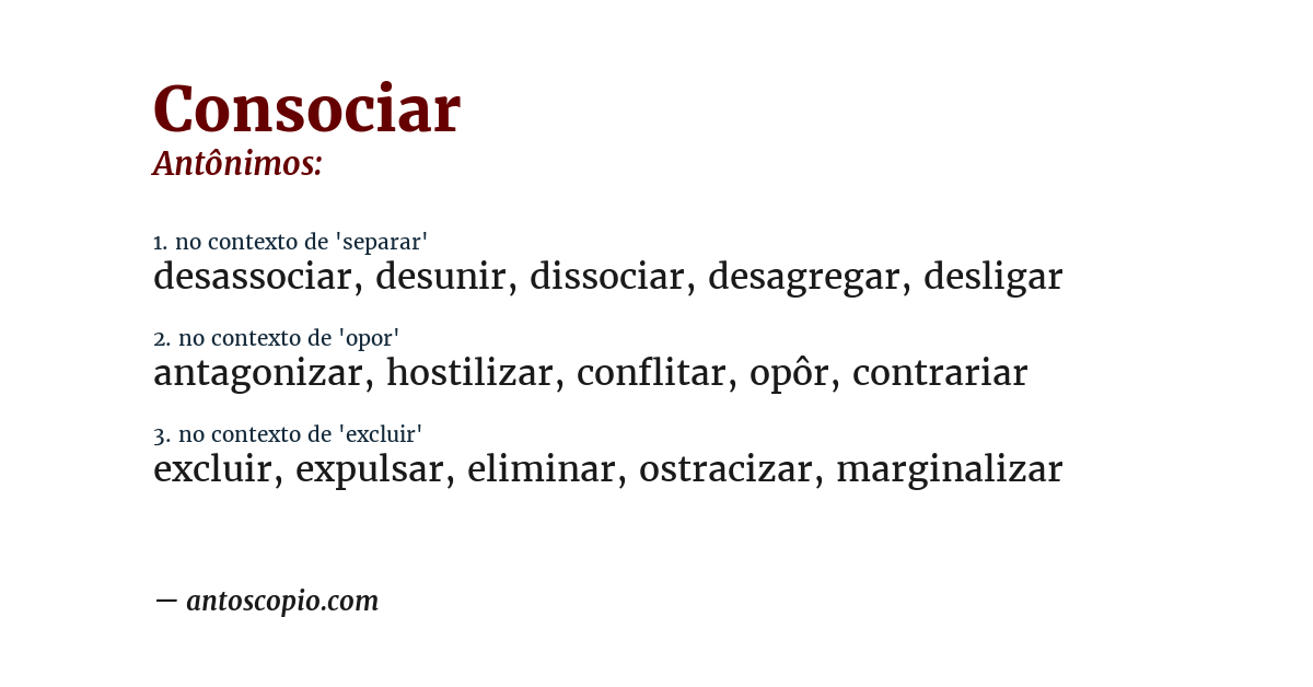 Antônimo de consociar