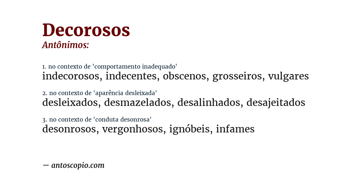 Antônimo de decorosos