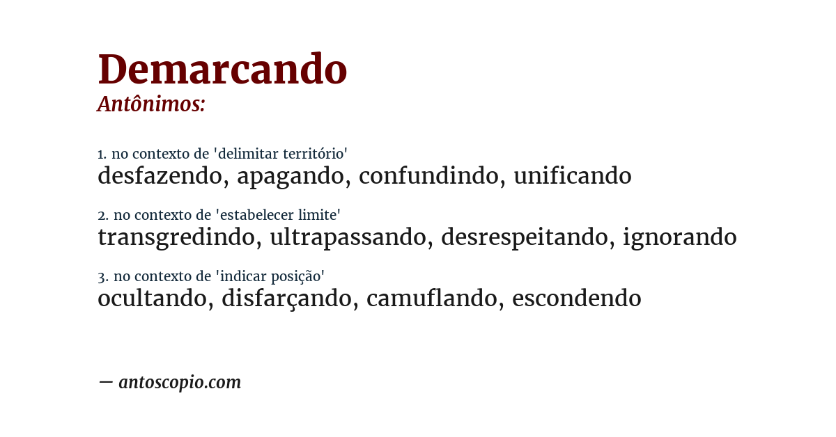Antônimo de demarcando