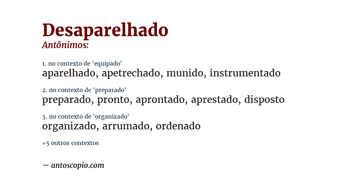 Antônimo de desaparelhado