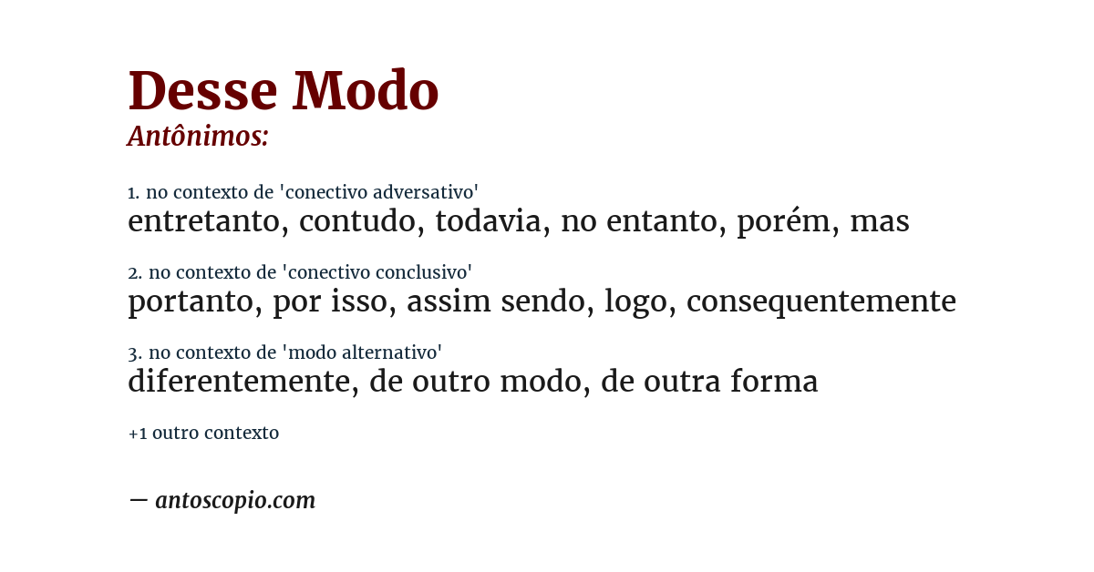 Antônimo de desse modo