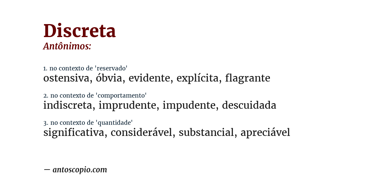 Antônimo de discreta