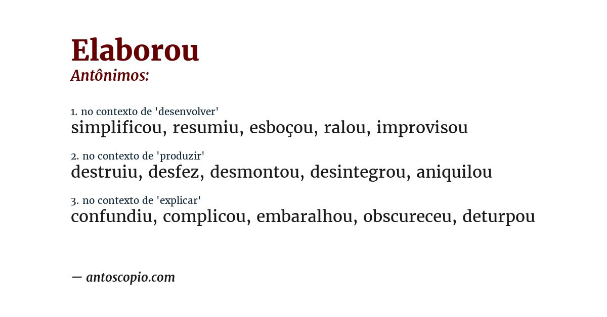 Antônimo de elaborou